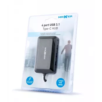 USB centrmezgls GEMBIRD ACT-HUB3C-4P — USB 3.2 Gen 1 Type-A uz 4× USB 3.2 Gen 1 Type-C, 5000 Mbit/s, melns