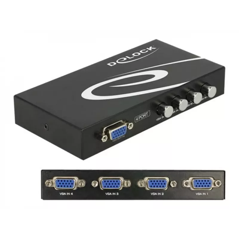 DeLock Switch VGA 4 port manuāls divvirzienu - ekrāna slēdzis - 4 x VGA - Galddatora (87635)