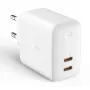 Sienas lādētājs Aukey PA-B4 2x USB Balts GaN – kompakts USB barošanas adapteris ar diviem USB portiem