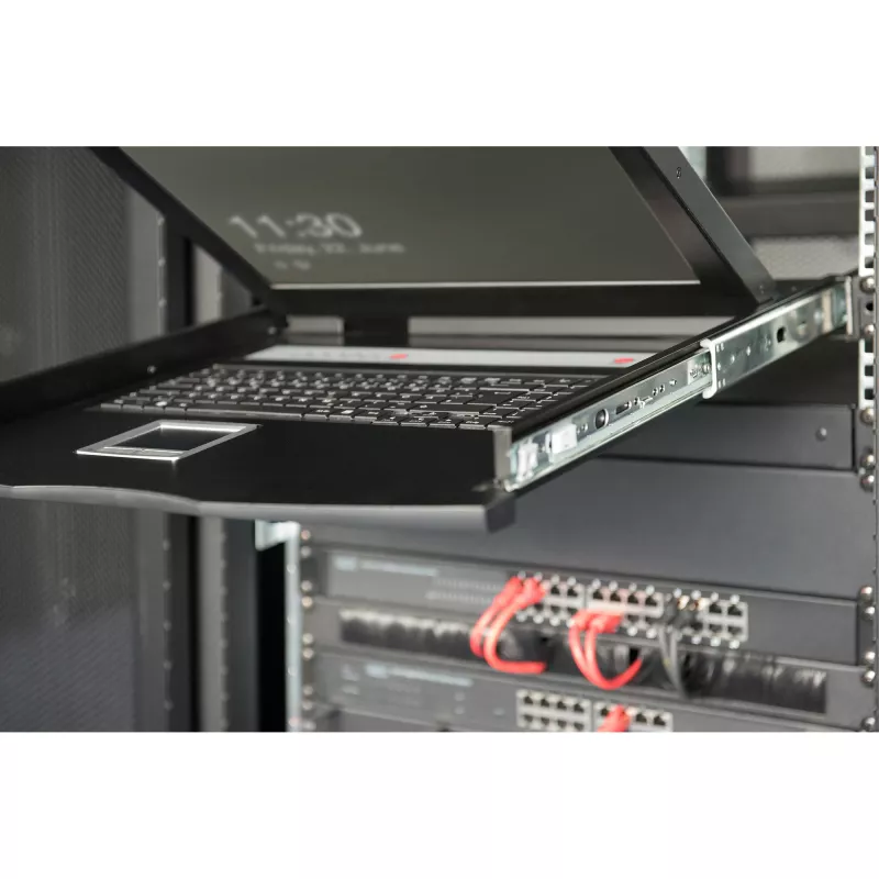 19 collu LCD KVM konsole DIGITUS DS-72211-5US, 16 portu Cat 5, 1366x768, US International tastatūra