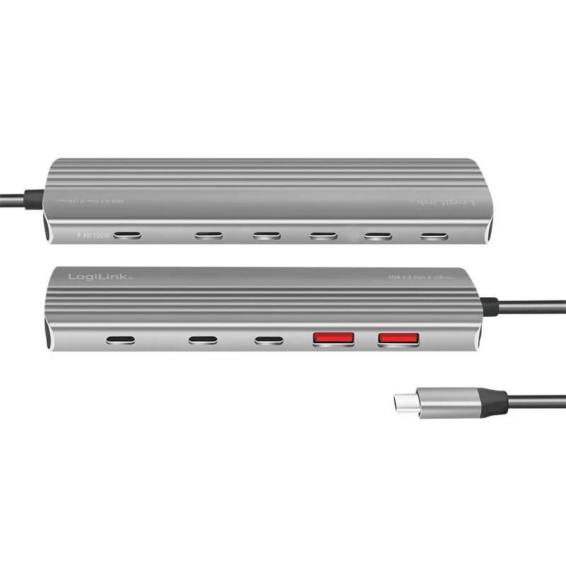 LOGILINK Ultra Slim USB 3.2 Hubs ar 2x USB-A un 8x USB-C, PD 100W