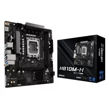Mikro ATX mātesplate ASRock H810M-H — Intel H810, LGA 1851 (Socket V1), 2x DIMM DDR5, līdz 128 GB, M.2 un SATA III