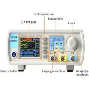 Joy-it JDS6600-LITE Funkciju ģenerators, tīkla barošana, 15 MHz - 0.01 µHz, 2 kanāli, trijstūris, taisnstūris, signāls, sinuss, Lorenca līkne, patvaļīgs, impulss, troksnis