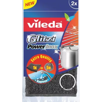 Vileda 141656 Glitzi Power Inox tīrīšanas sūklis, audums / nerūsējošais tērauds, pelēks, 2 gab.