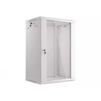 Lanberg sienas montāžas sadales skapis 19'' 18U 600x450mm pelēks (stikla durvis)