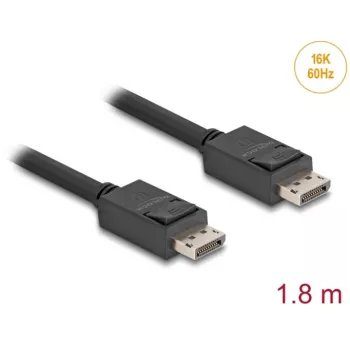 Delock DisplayPort kabelis - DisplayPort (vīriešu) ar fiksatoru uz DisplayPort (vīriešu) ar fiksatoru - DisplayPort 2.1 - 1,8m - atbalsta 16K 60 Hz (15 360 x 8640), līdz 80 Gbps datu pārraide
