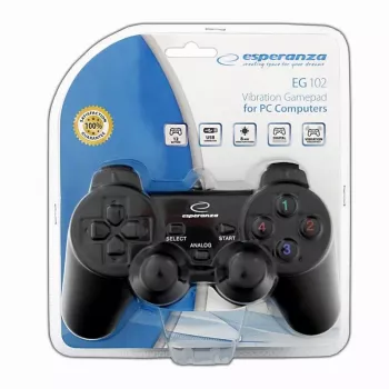 Spēļu kontrolieris ESPERANZA EG102 vadu USB 2.0, PC/PlayStation 3 atbalsts, D-pad, vibrācija, melns