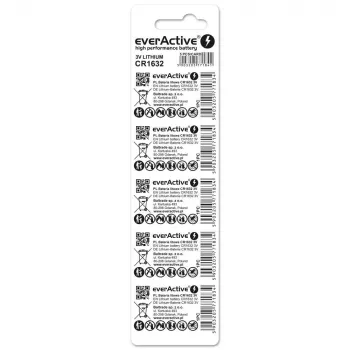 Baterija everActive CR1632 litija vienreizējā monēta 3 V — 5 gab., 16 mm × 3,2 mm