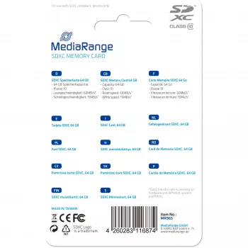 MediaRange SDXC atmiņas karte 64GB Class 10 zila (MR965)