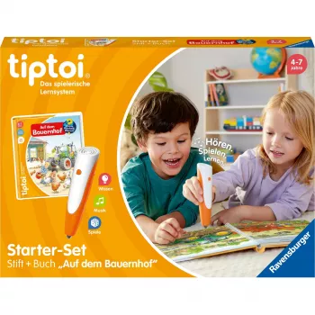 tiptoi Starter-Set: Kāpēc? Kā? Kam? Saimniecībā, mācību grāmata, skaņu pildspalva un attēlu grāmata