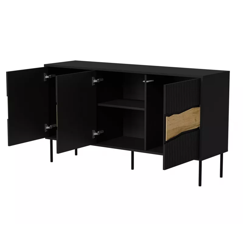 Kumode INSERTO 3D 143.5×40×80 cm melna ar LED, skaidu plātne, 16 mm rāmis