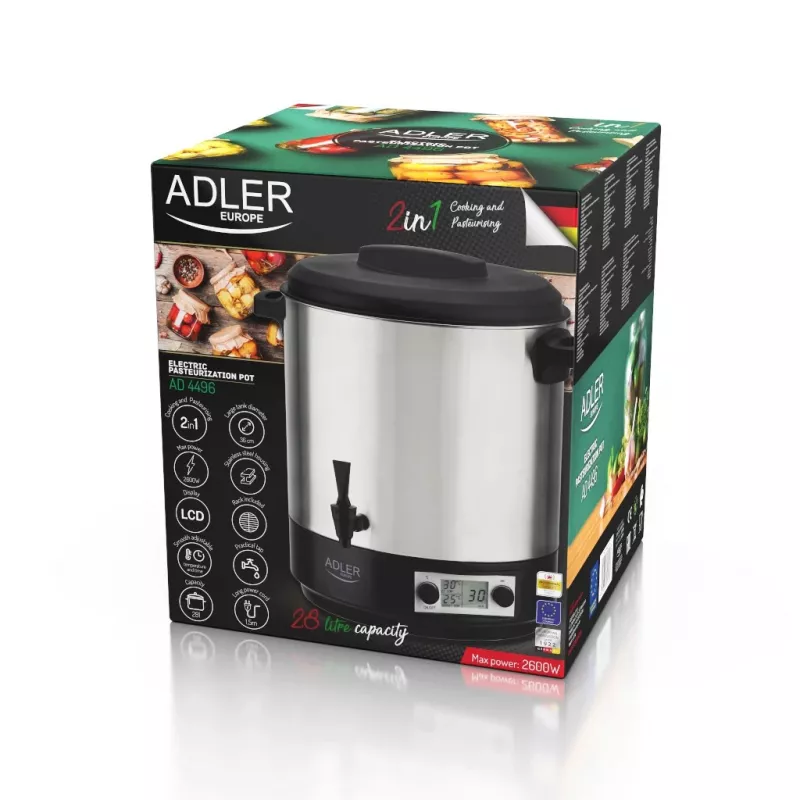 Pasterizācijas katls Adler AD 4496 28L 2600W Nerūsējošais tērauds Melns