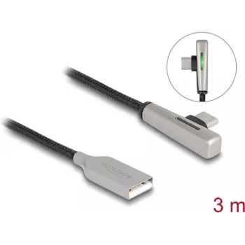 DeLOCK USB 2.0 kabelis Type-A vīriešu uz Type-C vīriešu leņķveida 3m 60W