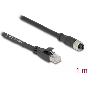Tīkla kabelis DeLOCK 80589 M12–RJ-45 Cat5e 1m Melns
