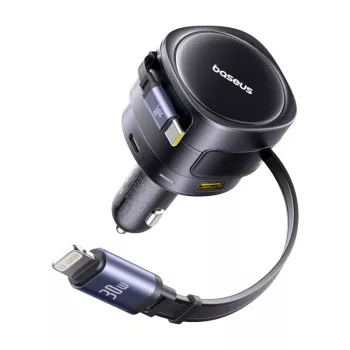 Auto lādētājs Baseus Enjoyment Max 90W ar USB-C, Lightning un USB-A portiem