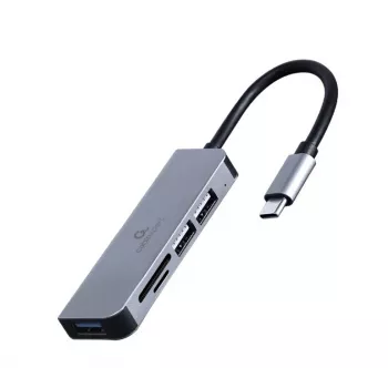 Doku klēpjdatoram Gembird UHB-CM-CRU3P1U2P2-01 — USB 3.2 Gen 1 Type-A, MicroSD/SD/SDHC/SDXC līdz 128 GB, sudraba