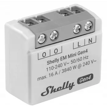 Shelly Relay EM Mini Gen4 1-kanāla viedais relejs ar enerģijas mērītāju, Wi‑Fi Matter Zigbee Bluetooth, 8A, 110–240V