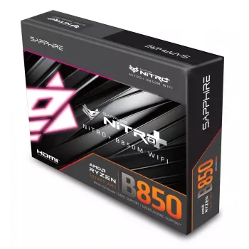 Mātesplate Sapphire NITRO+ B850M WIFI — AMD B850, Socket AM5, micro ATX, DDR5, 4x DIMM, Wi‑Fi 6, 2.5Gb LAN, 2x M.2