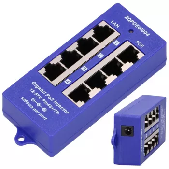 PoE Inžektors Extralink Gigabit 4-Port, 4x 1000Mb/s RJ45, 48V, Zils/Melns