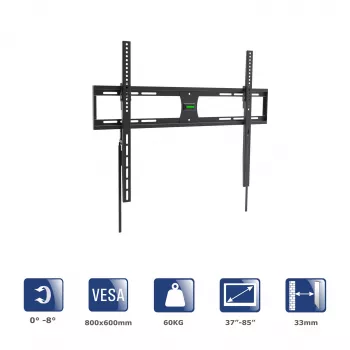 Akyga AK-MB-09 fiksēts sienas TV turētājs, 37-85 collas, 60 kg, VESA 800x600, melns