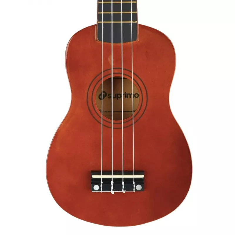 Soprāna ukulele SUPRIMO UK21 21 collas – liepas korpuss, 12 frets, 4 neilona stīgas, tumša koka apdare
