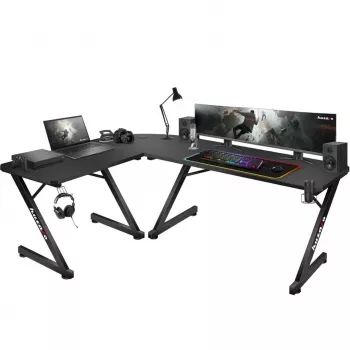 Stūra galds Huzaro Hero 7.0 Melns – oglekļa šķiedras virsma 1540×1170×725 mm, alumīnija rāmis, 1.5 cm biezums