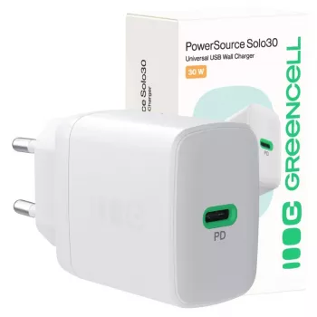 Lādētājs Green Cell PowerSource Solo30 30W Balts — USB-C lādētājs, 30W izeja