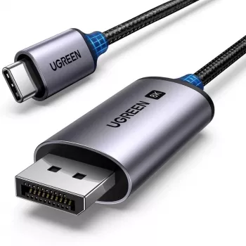 USB-C uz DisplayPort kabelis UGREEN 1 m — USB-C (tēviņš) uz DisplayPort (tēviņš), taisni savienotāji, melns