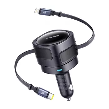 Auto lādētājs Baseus Enjoyment Max 60W ar USB-C un Lightning kabeļiem, divu portu ātrā uzlāde