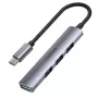 USB-C centrmezgls Unitek H1208B — 1x USB-A 5 Gbps, 3x USB-A 2.0, USB-C pieslēgums, alumīnija korpuss, 0.20 m kabelis