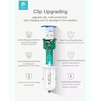 Auto lādētājs Devia Mushroom sērija QC3.0 18W Zelts – USB Quick Charge 3.0, 18W izeja