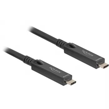 Aktīvais optiskais USB-C 8K video + dati + PD kabelis (melns, 15 m, PD 60 W)