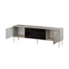 TV skapis ar kamīnu Cama Meble TRESSE 180x40x54.5 cm — melns rāmis, cashmere matt virsma