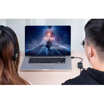 Ārējā USB 2.0 audio karte Vention CDRBF — 16 bitu, 44.1–48 kHz, barošana no USB, 1 m kabelis, line-in/line-out
