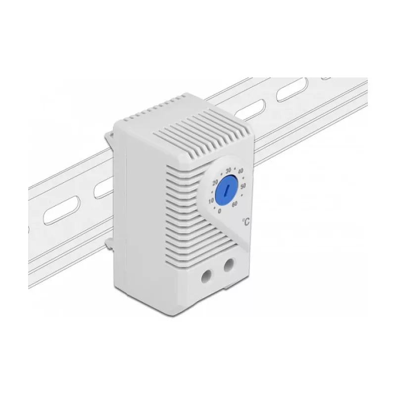 Termostats DELOCK 66823, plastmasas korpuss IP20, 30 W, 250 V, 10 A, 43×60×33 mm, zils/pelēks