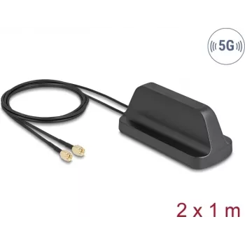 Antena DELOCK 81485 5G LTE GNSS Wi‑Fi 6 MIMO ar 2×SMA savienotājiem, pastiprinājums 2.1–3.0 dBi