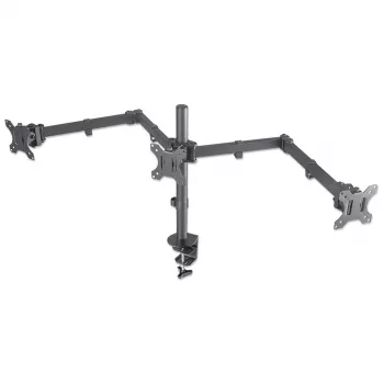 Manhattan Triple Galda Stiprinājums TV un Monitoriem, 10 inch-27 inch, Skavas Montāža, VESA 75x75 un 100x100mm, Maks. 7kg katram, Melns, Mūža Garantija