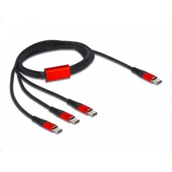 USB lādēšanas kabelis DeLOCK 3 in 1 USB Type-C uz 3 x USB Type-C 1 m melns/sarkans