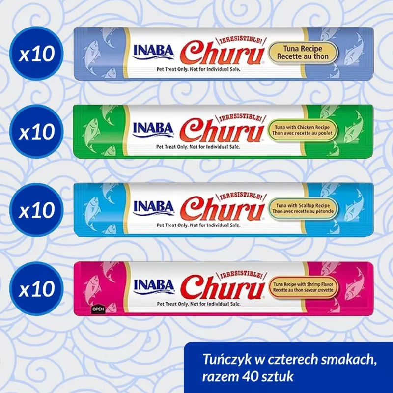 INABA Churu Variety Box — tuncis, 40 × 14 g pastas maisiņi, bezgraudu, bezglutēna