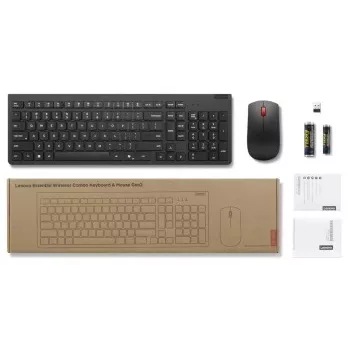 Bezvadu tastatūras un peles komplekts Lenovo Essential Wireless Combo Gen2 — melns, kompakts izkārtojums, bezvadu savienojums