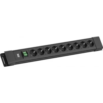 Strāvas sloksne Bachmann CONNECTUS 9x CEE7/3 ligzdas ar 1 slēdzi, 2,0 m kabelis, CEE7/7 spraudnis — Melna