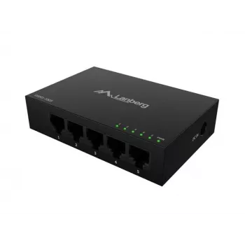 Tīkla slēdzis LANBERG DSM1-1005 5x 1 Gb/s nepārvaldāms galddatora modelis, metāla korpuss, 12V