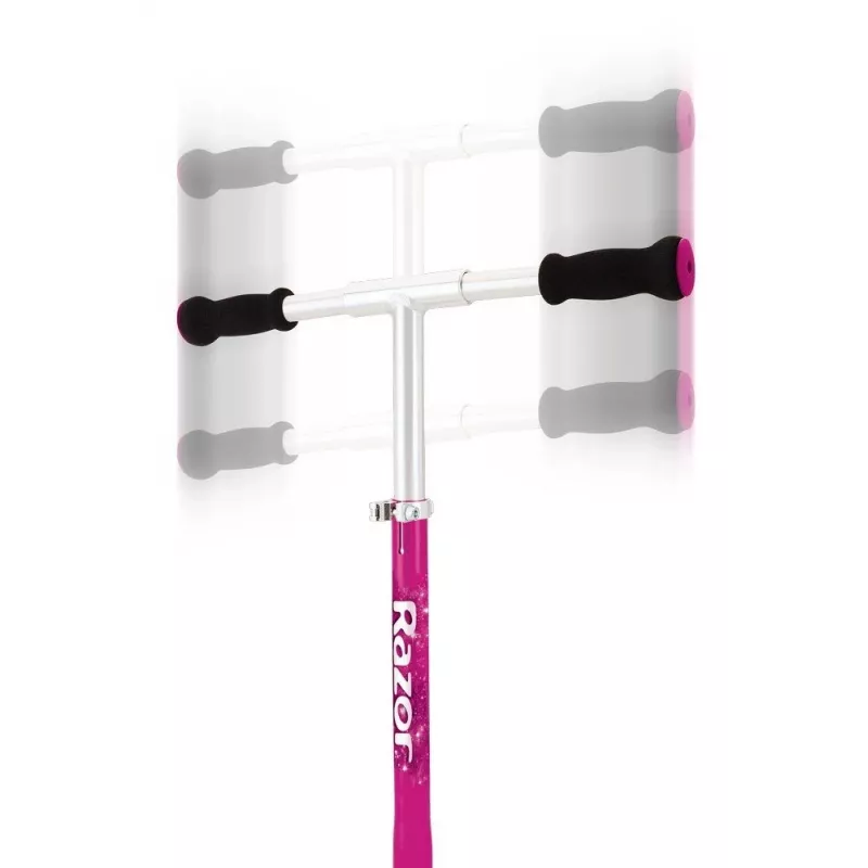 Scooteris Razor A5 Lux — salokāms alumīnija, 20 cm poliuretāna riteņi, regulējams stūres statnis, max slodze 100 kg, rozā