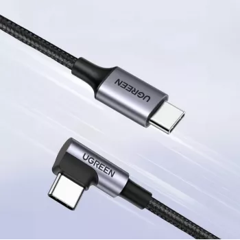 Ugreen USB-C (taisns) / USB-C (leņķa) PD QC 60W 3A 0.5m US255 (pelēks)