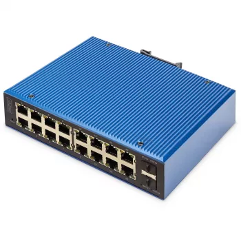 DIGITUS Industrial L2 pārvaldāms Gigabit Ethernet slēdzis 16x RJ-45 + 2x SFP, 12–48V DC, 8000 MAC
