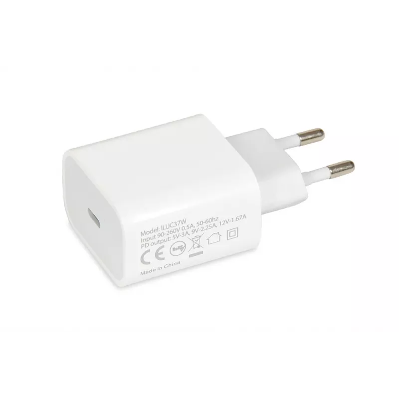 Iekštelpu USB-C ātrais lādētājs IBOX C-37, 20W, USB-C PD 3.0, 3 A izeja, Balts