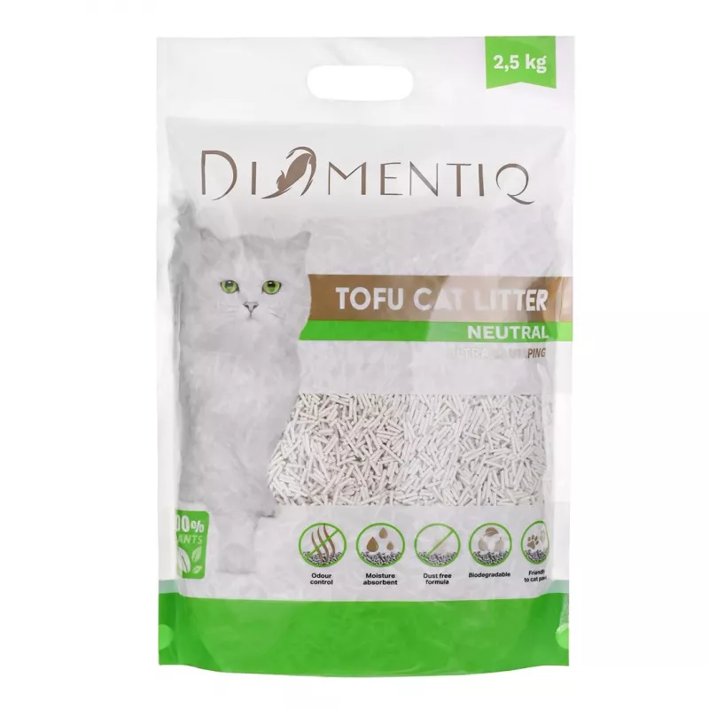 DIAMENTIQ Tofu Neutral Ultra klājošs augu bāzes pakaiši kaķiem - 2.5 kg