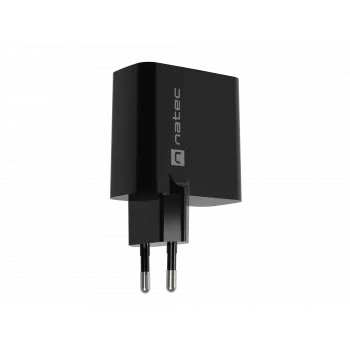 Vadu mobilās ierīces lādētājs NATEC NUC-2143, 45W, USB-C PD 3.0 + USB-A QC 3.0, 110–240V, Melns