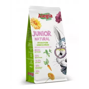 Alegia Junior Natural granulas trušiem 650 g - pilnvērtīga barība jauniem trušiem, bez graudiem, bez lipekļa, bez sojas