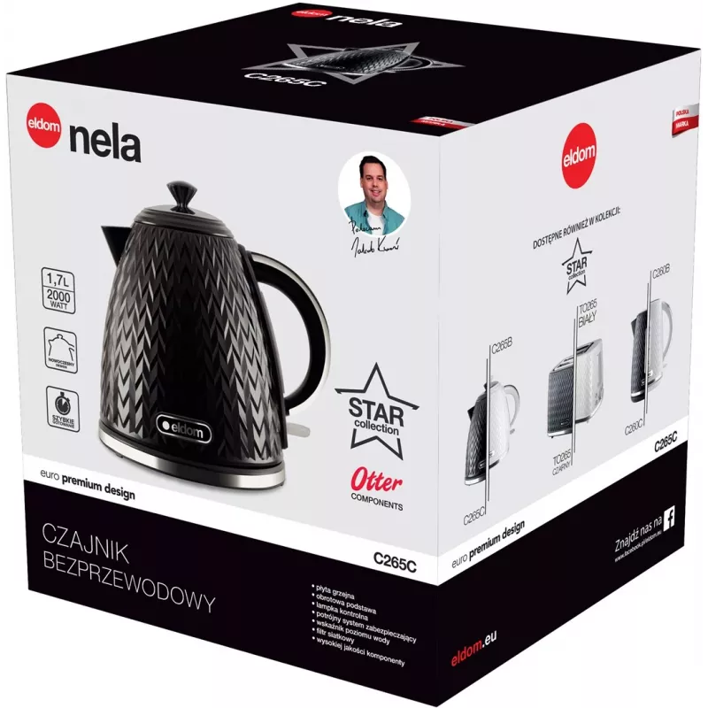 ELDOM NELA tējkanna, 1,7 l, 2000 W, melna